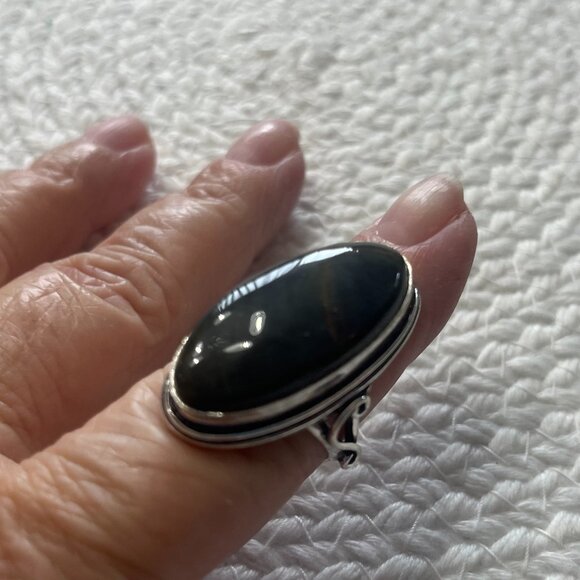 Stunning BLACK TIGERS EYE Handmade Sterling 925 Ring SIze 8.5 #861D - Picture 3 of 3